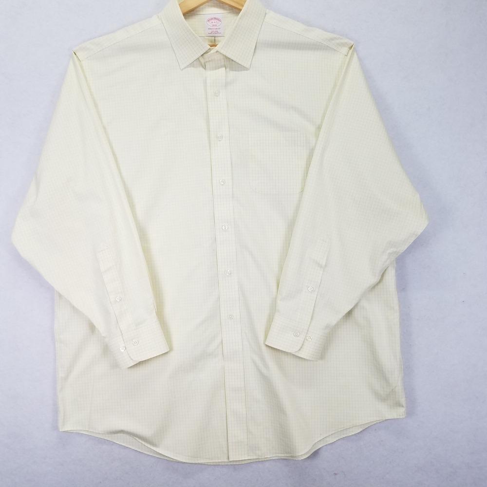 VTG Brooks Brothers 1818 Madison Fit Dress Shirt Men 18 Yellow Cotton Non Iron